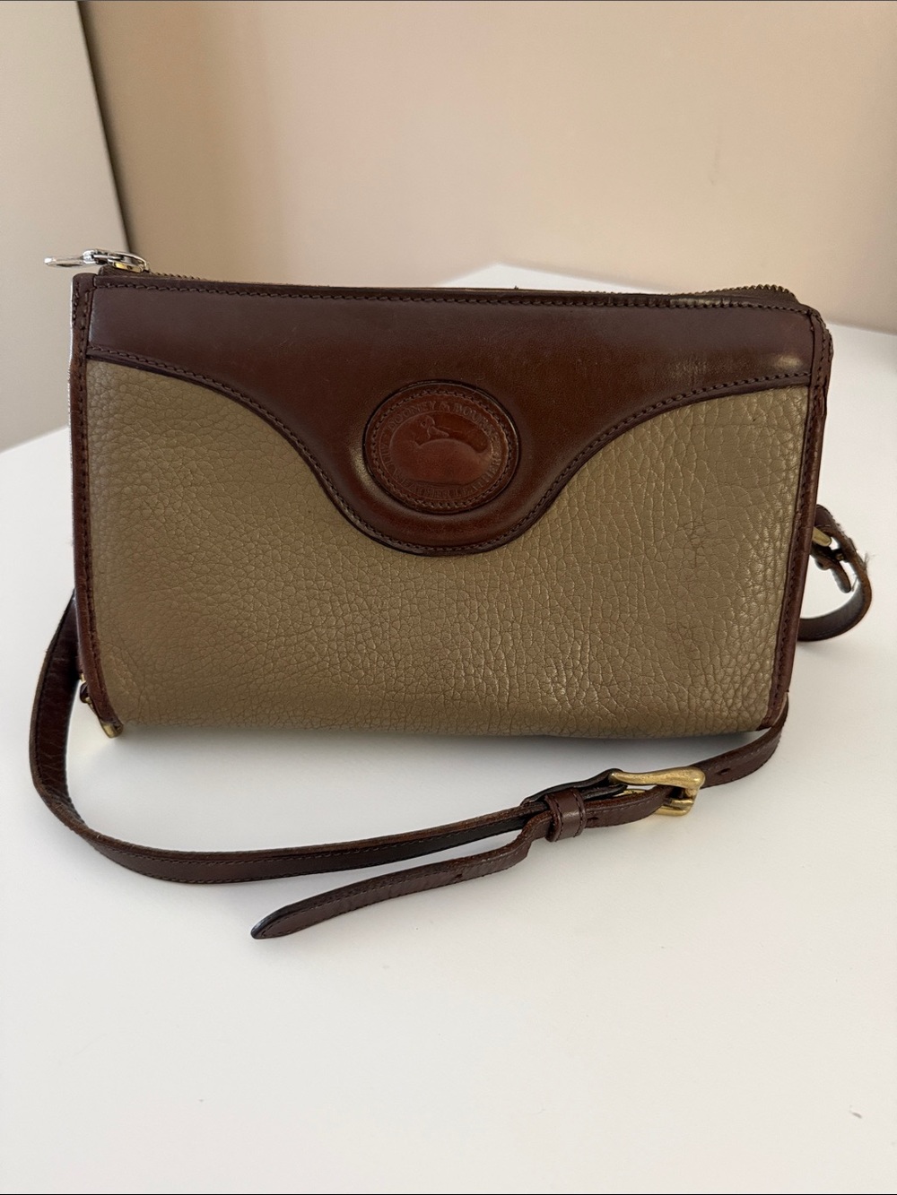 Dooney & Bourke Vintage Brown and Tan Pebbled Leather Crossbody